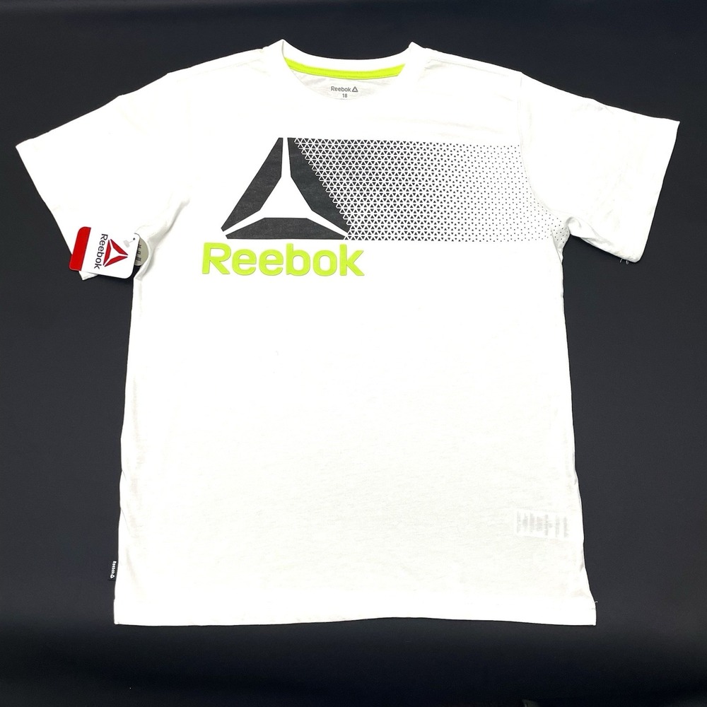 NEW Reebok Athletic Graphic T-Shirt Youth Boys Size XXL 18 White Green‎ Logo NWT
